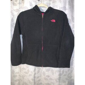 The North Face Girls Black Fleece Jacket With Pink Zipper & Logo Size L 14/16